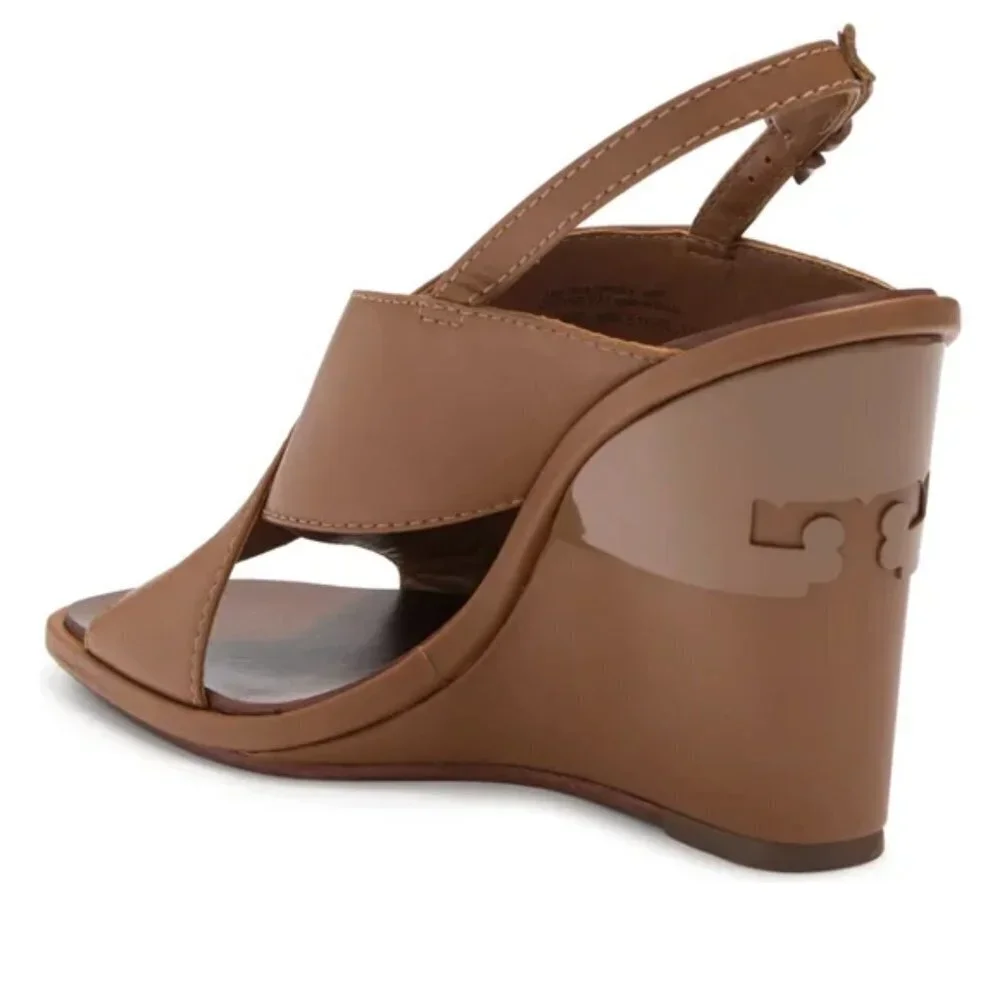 New Tory Burch Gabrielle 100 MM Royal Tan Wedge Sandal Size 7.5